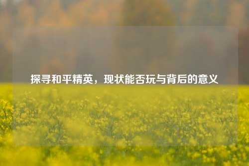 探寻和平精英,现状能否玩与背后的意义